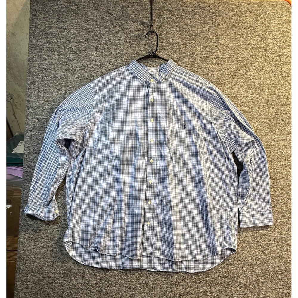 Polo Ralph Lauren Mens 4XB Blue White Gingham Check Stretch Cotton Shirt LS